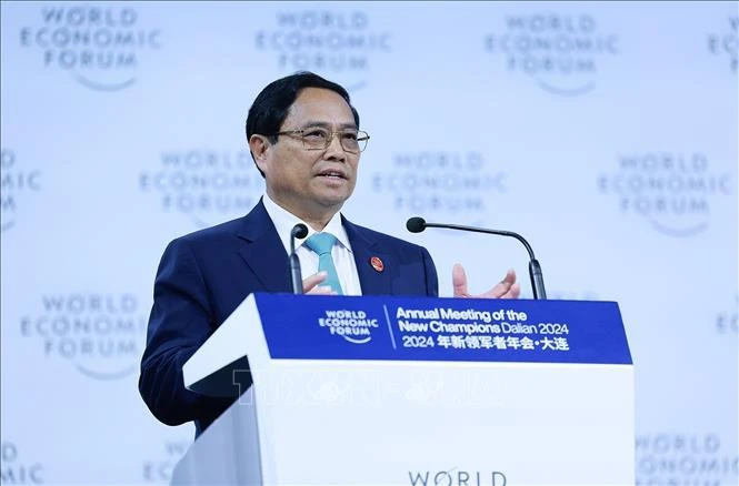 El primer ministro vietnamita, Pham Minh Chinh, habla en el evento. (Fuente:VNA)