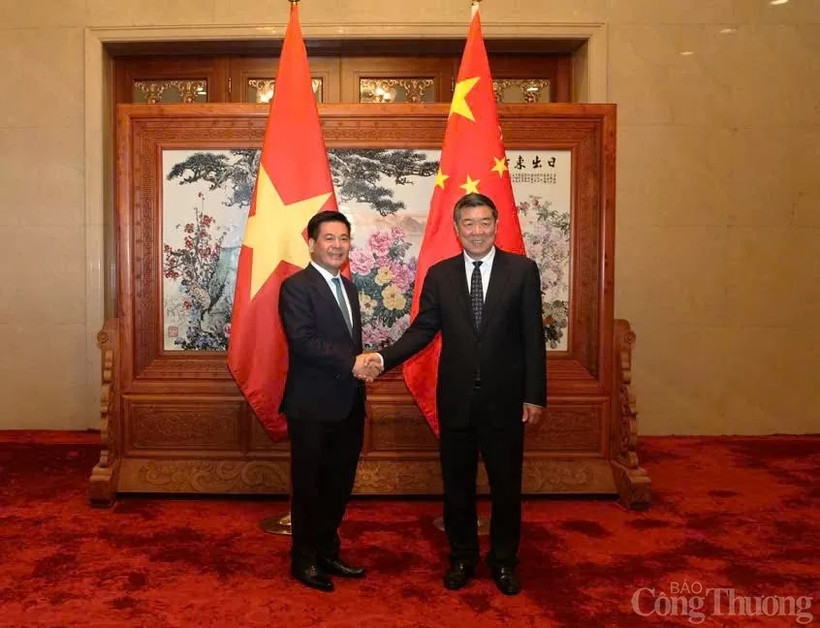 El ministro vietnamita de Industria y Comercio, Nguyen Hong Dien, y el viceprimer ministro chino He Lifeng. (Foto: VNA)