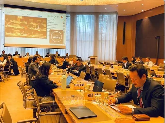 Durante el cuarto examen de las políticas comerciales de Brunéi, celebrado por la Organización Mundial del Comercio en Ginebra. (Fuente: VNA)