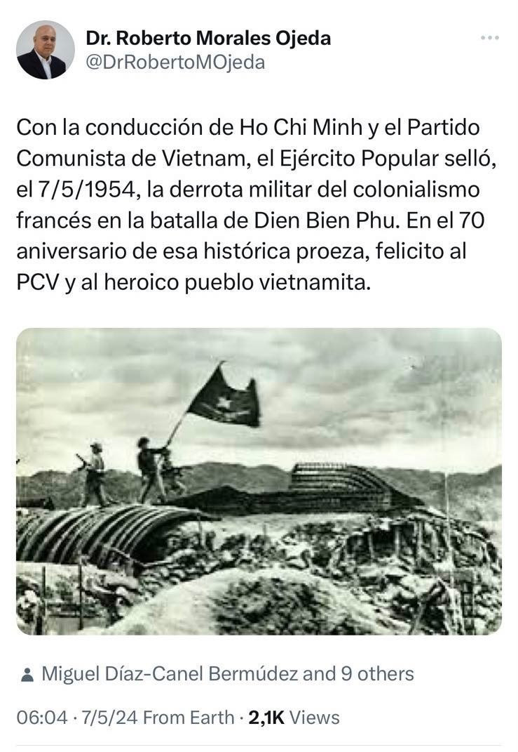 El mensaje publicado en redes sociales del miembro del Buró Político y secretario de Organización del Comité Central del Partido Comunista de Cuba, Roberto Morales Ojeda. (Fuente:VNA)