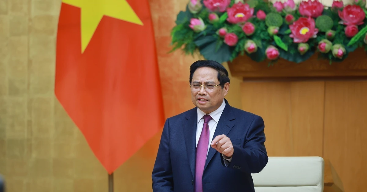 El primer ministro de Vietnam, Pham Minh Chinh, habla en la cita (Foto: VNA)