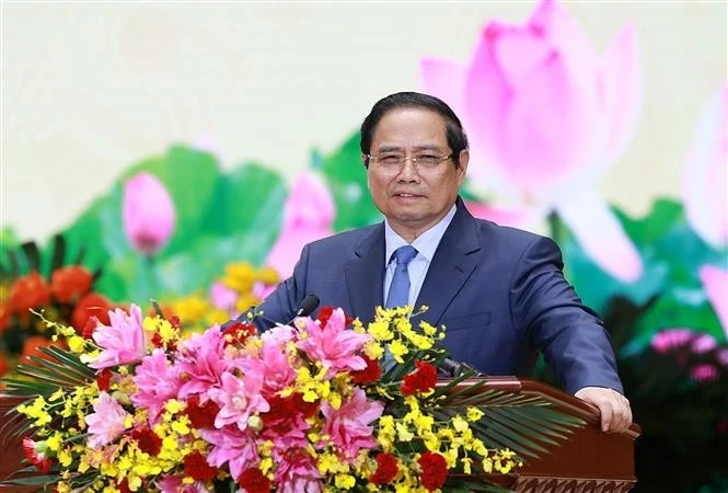 El primer ministro Pham Minh Chinh habla en el evento. (Fuente: VNA)
