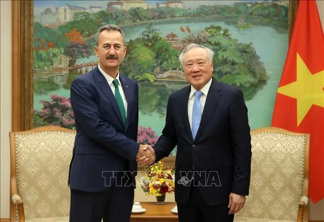 El viceprimer ministro permanente de Vietnam, Nguyen Hoa Binh (derecha), recibe a Haluk Gorgun, presidente de la Agencia de Industria de Defensa de Turquía. (Foto: VNA)