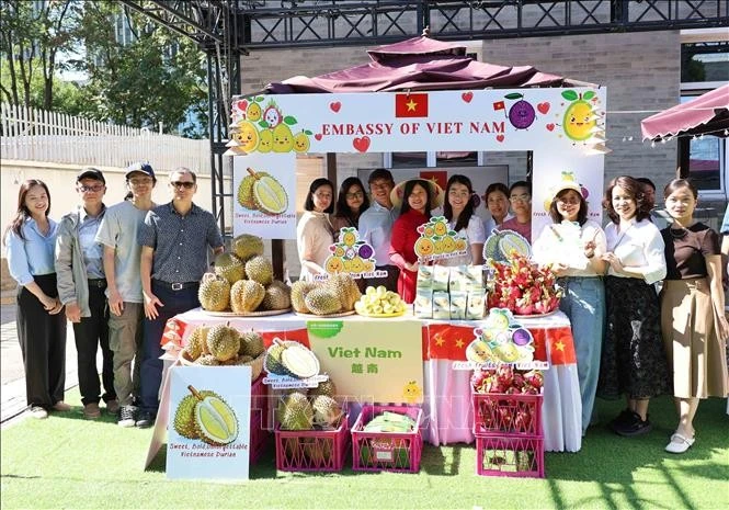 El stand de durían de la embajada vietnamita en China. (Foto: VNA)