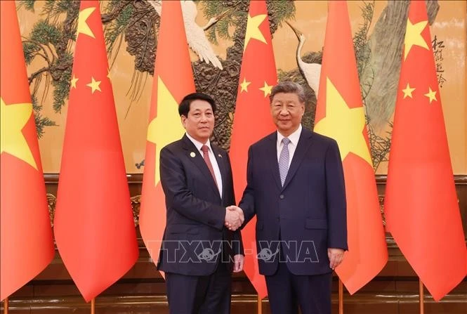 El presidente de Vietnam, Luong Cuong (izquierda) y el secretario general del Partido Comunista de China y presidente de ese país, Xi Jinping. (Foto: VNA)