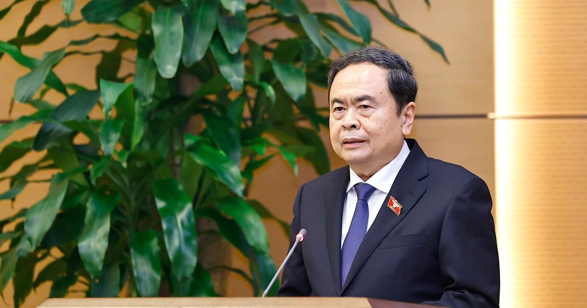 El presidente de la Asamblea Nacional de Vietnam, Tran Thanh Man, interviene en la cita. (Foto: VNA)