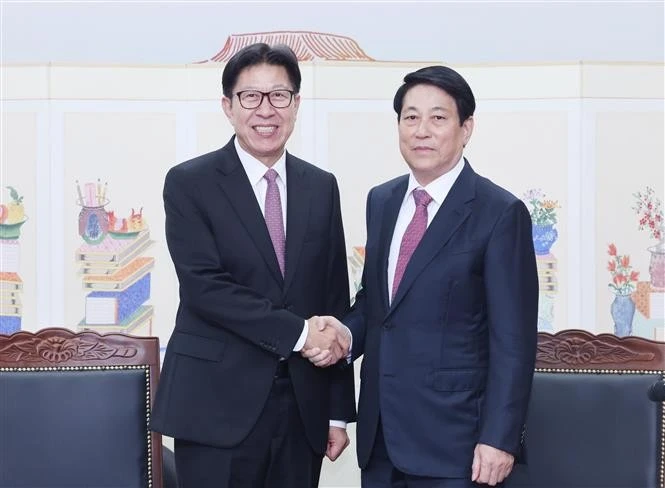 El presidente de Vietnam, Luong Cuong (derecha), recibe al alcalde Park Heong Joon (Foto: VNA)