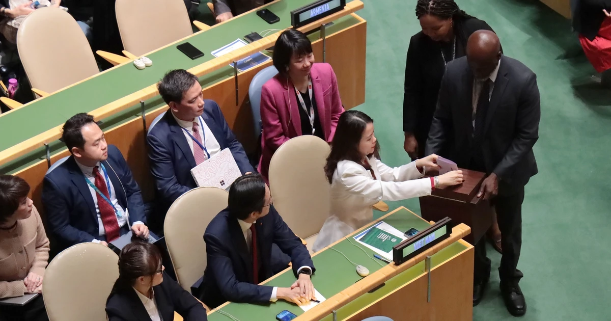 La viceministra de Relaciones Exteriores de Vietnam, Nguyen Minh Hang, emite su voto. (Foto: VNA) 