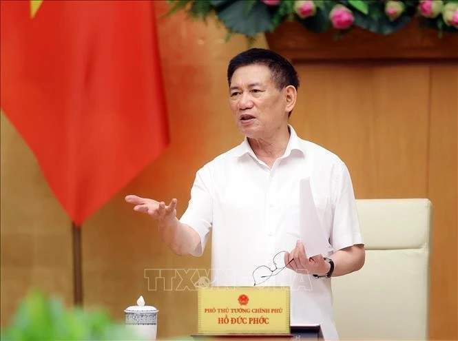 El viceprimer ministro vietnamita Ho Duc Phoc habla en el evento. (Foto: VNA)