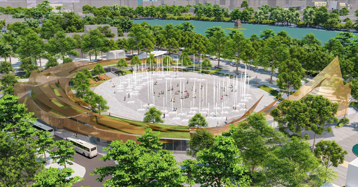 Ilustración en perspectiva de la plaza-parque al este del lago Hoan Kiem con una superficie total de 2,14 hectáreas. (Foto: baotintuc.vn)