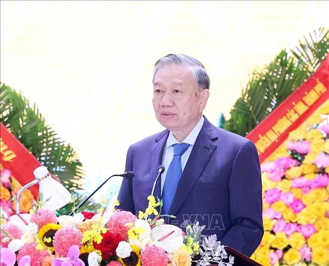 El secretario general del Partido Comunista de Vietnam, To Lam, habla en el acto. (Foto: VNA) 