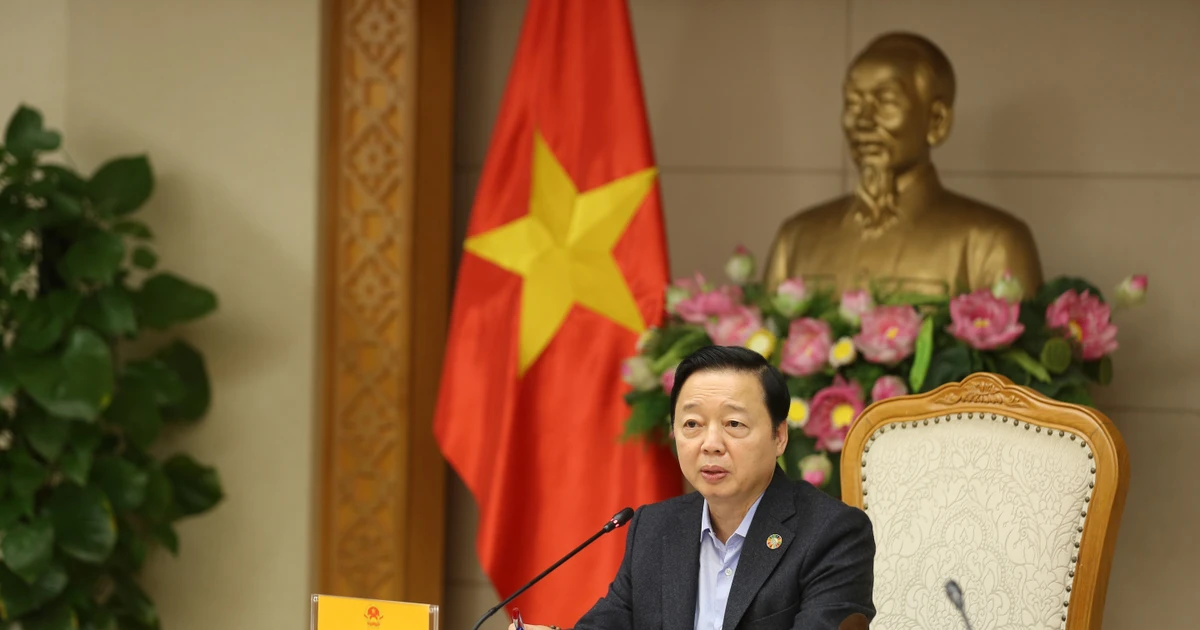 El viceprimer ministro Tran Hong Ha habla en la reunión. (Foto: VNA)