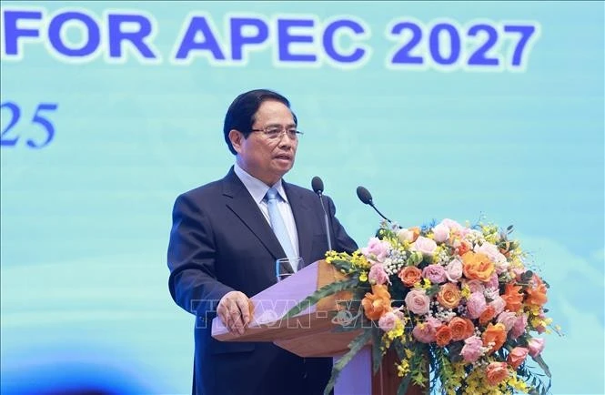 El primer ministro de Vietnam, Pham Minh Chinh, habla en el evento (Fuente: VNA) 