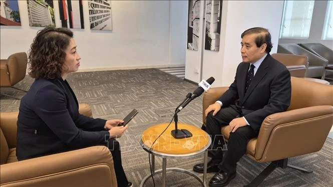 El profesor Vu Minh Khuong, de la Escuela de Políticas Públicas Lee Kuan Yew, en la entrevista. (Fuente: VNA)