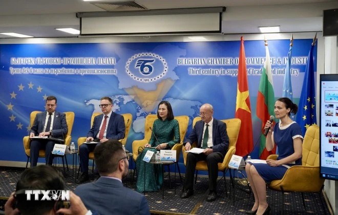 La embajadora de Vietnam en Bulgaria, Nguyen Thi Minh Nguyet (centro), participa en el evento. (Fuente: VNA) 