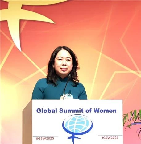 La vicepresidenta de Vietnam, Vo Thi Anh Xuan, habla en el evento. (Fuente: VNA) 