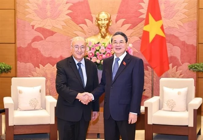El vicepresidente del Parlamento vietnamita Nguyen Duc Hai y el presidente del WUS alemán Kambiz Ghawami acordaron ampliar colaboración en formación, transformación digital y gestión presupuestaria. (Foto: VNA) 