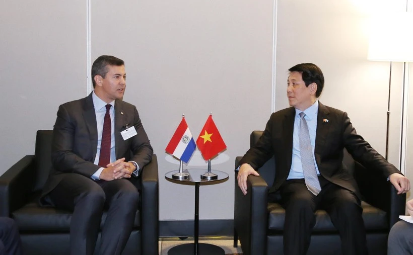 El presidente vietnamita, Luong Cuong (derecha), y su homólogo paraguayo, Santiago Peña Palacios. (Foto: VNA)