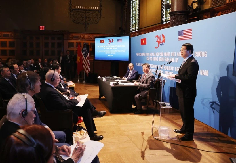 El presidente vietnamita, Luong Cuong, habla en el evento. (Foto: VNA)