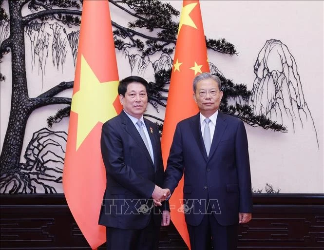 El presidente de Vietnam, Luong Cuong, se reunió con Zhao Leji, miembro del Comité Permanente del Buró Político y presidente del Comité Permanente de la Asamblea Popular Nacional de China. (Foto: VNA)