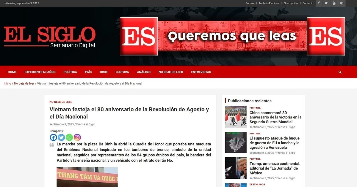 Artículo publicado en el semanario El Siglo, órgano oficial del Partido Comunista de Chile el 3 de septiembre de 2025. (Foto: VNA)