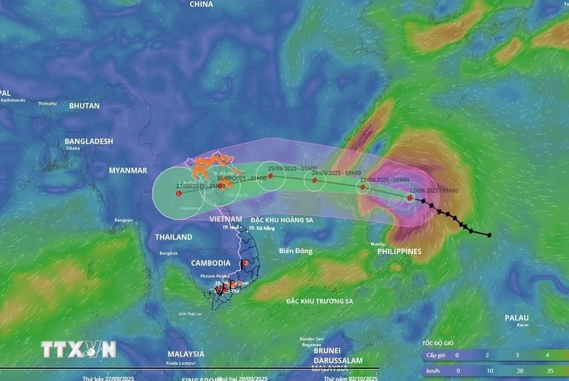 Pronóstico de la dirección del supertifón Ragasa (Foto: VNA) 