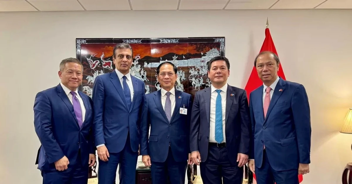 El viceprimer ministro vietnamita Bui Thanh Son, se reúne con Raj Subramaniam, presidente y director ejecutivo del grupo estadounidense FedEx (Foto: baoquocte.vn) 