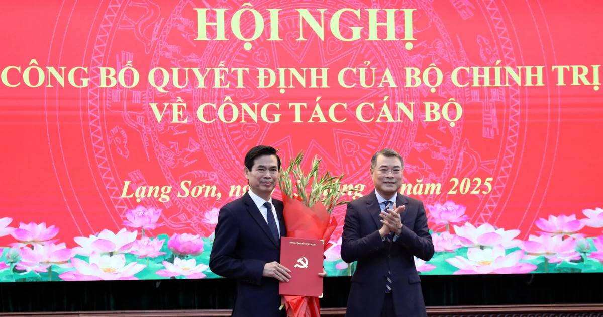 Le Minh Hung (derecha), miembro del Buró Político, secretario del Comité Central del Partido y jefe de su Comisión de Organización, entrega la decisión del nombramiento a Hoang Quoc Khanh. (Fuente: VNA) 