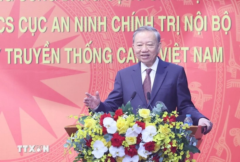 El secretario general del Partido Comunista de Vietnam, To Lam, habla en el evento. (Fuente: VNA)