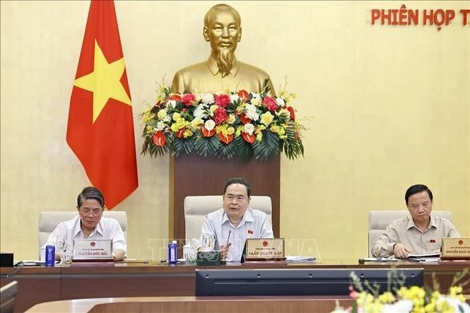 El presidente de la Asamblea Nacional de Vietnam, Tran Thanh Man, habla en la reunión. (Fuente: VNA) 