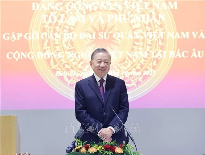 El secretario general del Partido Comunista de Vietnam, To Lam, habla en el encuentro. (Foto: VNA) 