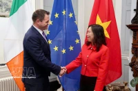 La vicecanciller vietnamita Le Thi Thu Hang y el secretario de Estado del Ministerio de Asuntos Exteriores y Comercio de Irlanda, Neale Richmond. (Fuente: VNA)