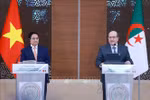 El primer ministro vietnamita, Pham Minh Chinh, y su homólogo argelino, Sifi Ghrieb, ofrecen en Argel una rueda de prensa conjunta (Fuente: VNA)