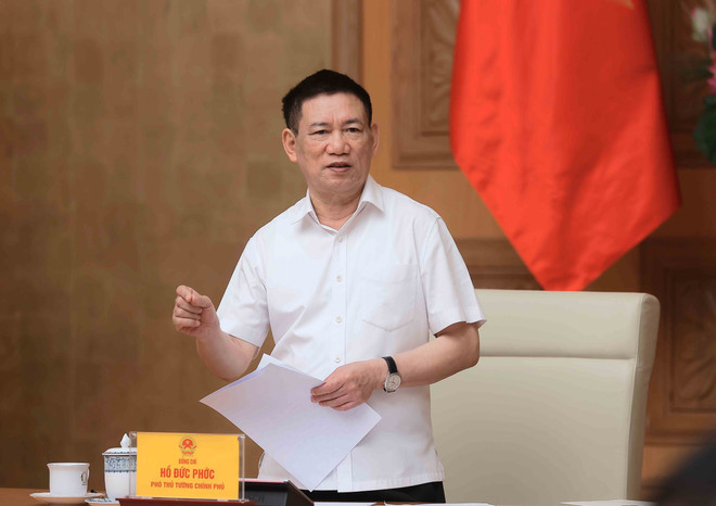 El viceprimer ministro Ho Duc Phoc interviene en la reunión. (Fuente: VNA) vna-potal-pho-thu-tuong-ho-duc-phoc-chu-tri-hop-ban-chi-dao-dieu-hanh-gia-quy-ii-8190919.jpg
