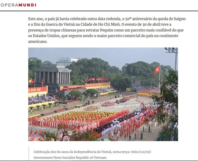 Captura de pantalla de un artículo del periódico brasileño Opera Mundi del 2 de septiembre de 2025. (Foto: VNA) vna-potal-truyen-thong-brazil-de-cao-tiem-nang-phat-trien-va-hop-tac-voi-viet-nam-8255124.jpg