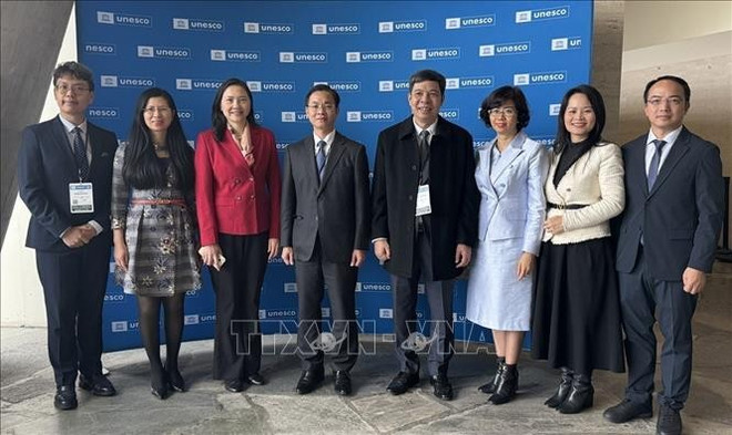 La delegación vietnamita asistió a la 222.ª reunión del Consejo Ejecutivo de la Organización de las Naciones Unidas para la Educación, la Ciencia y la Cultura (UNESCO). Foto: VNA img-8819.jpg