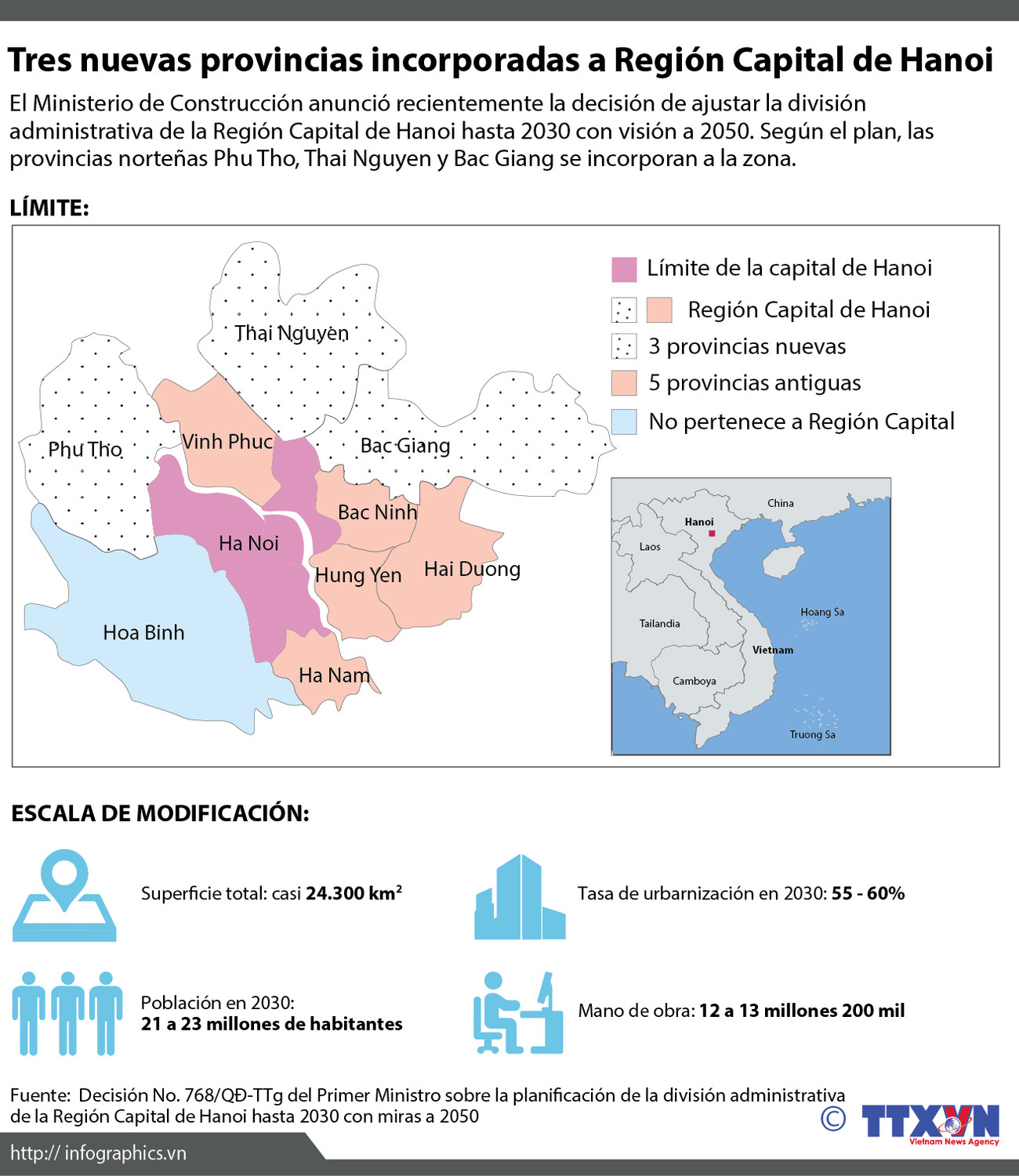 [Infografía] Tres nuevas provincias incorporadas a Región Capital de Hanoi ảnh 1