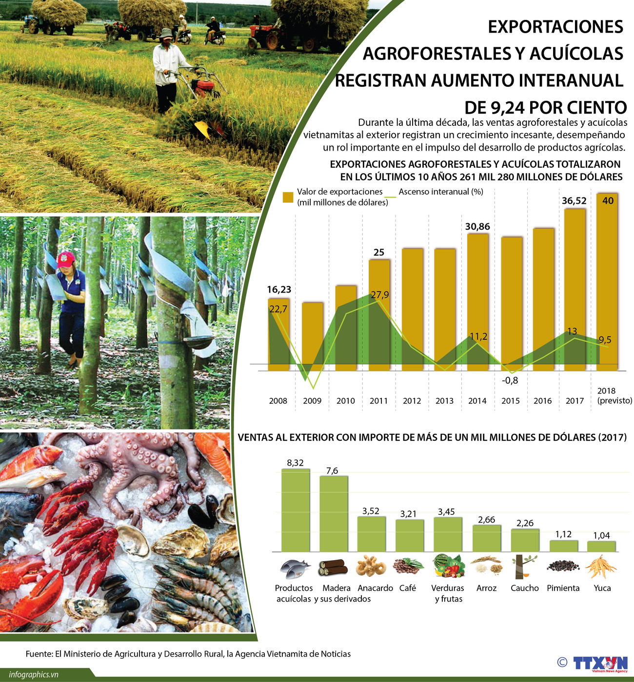 (Info) Exportaciones agroforestales y acuícolas registran aumento interanual de 9,24 por ciento ảnh 1 (Info) Exportaciones agroforestales y acuícolas registran aumento interanual de 9,24 por ciento ảnh 1