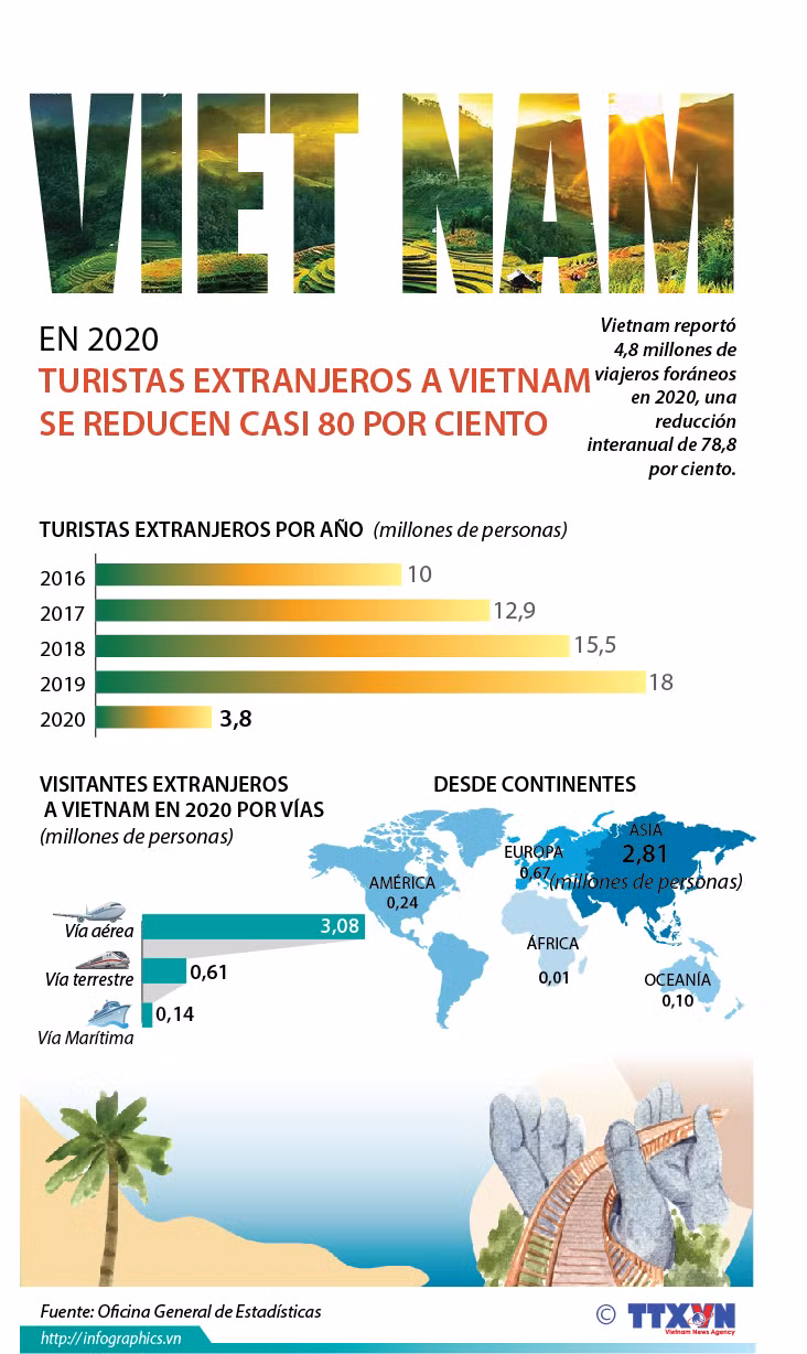 En 2020 turistas extranjeros a Vietnam se reducen casi 80 por ciento ảnh 1
