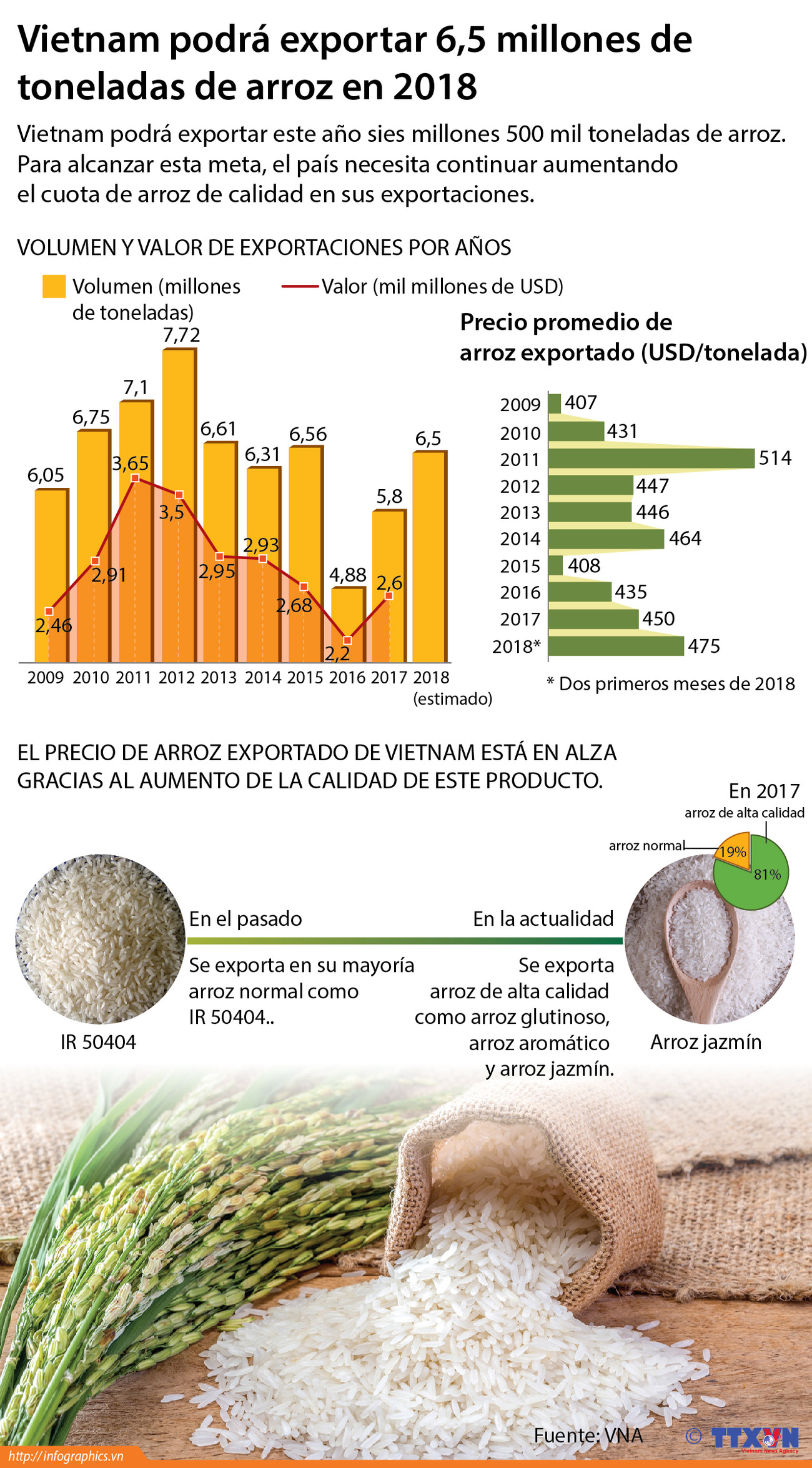[Infografía] Vietnam podrá exportar 6,5 millones de toneladas de arroz en 2018 ảnh 1