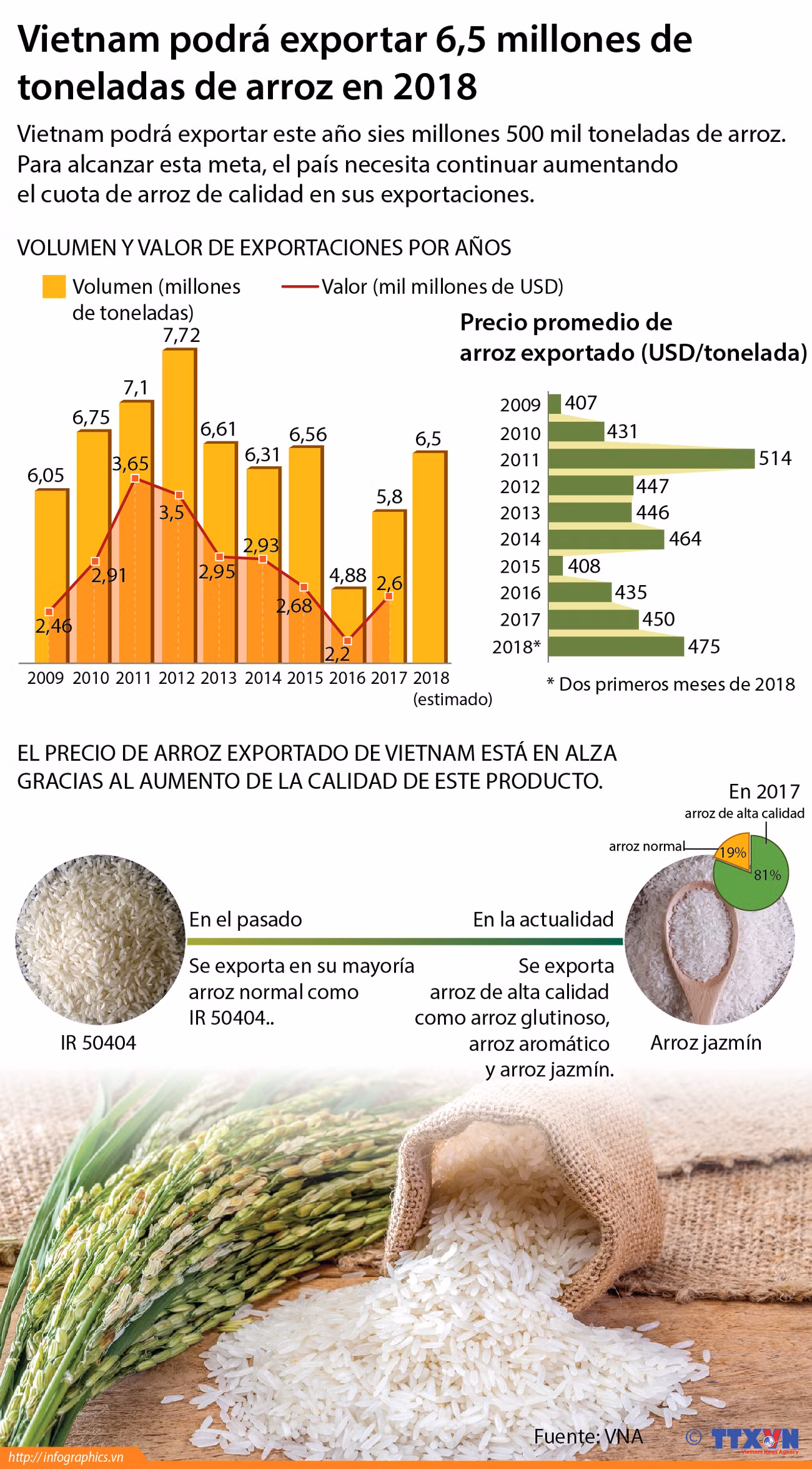 [Infografía] Vietnam podrá exportar 6,5 millones de toneladas de arroz en 2018 ảnh 1