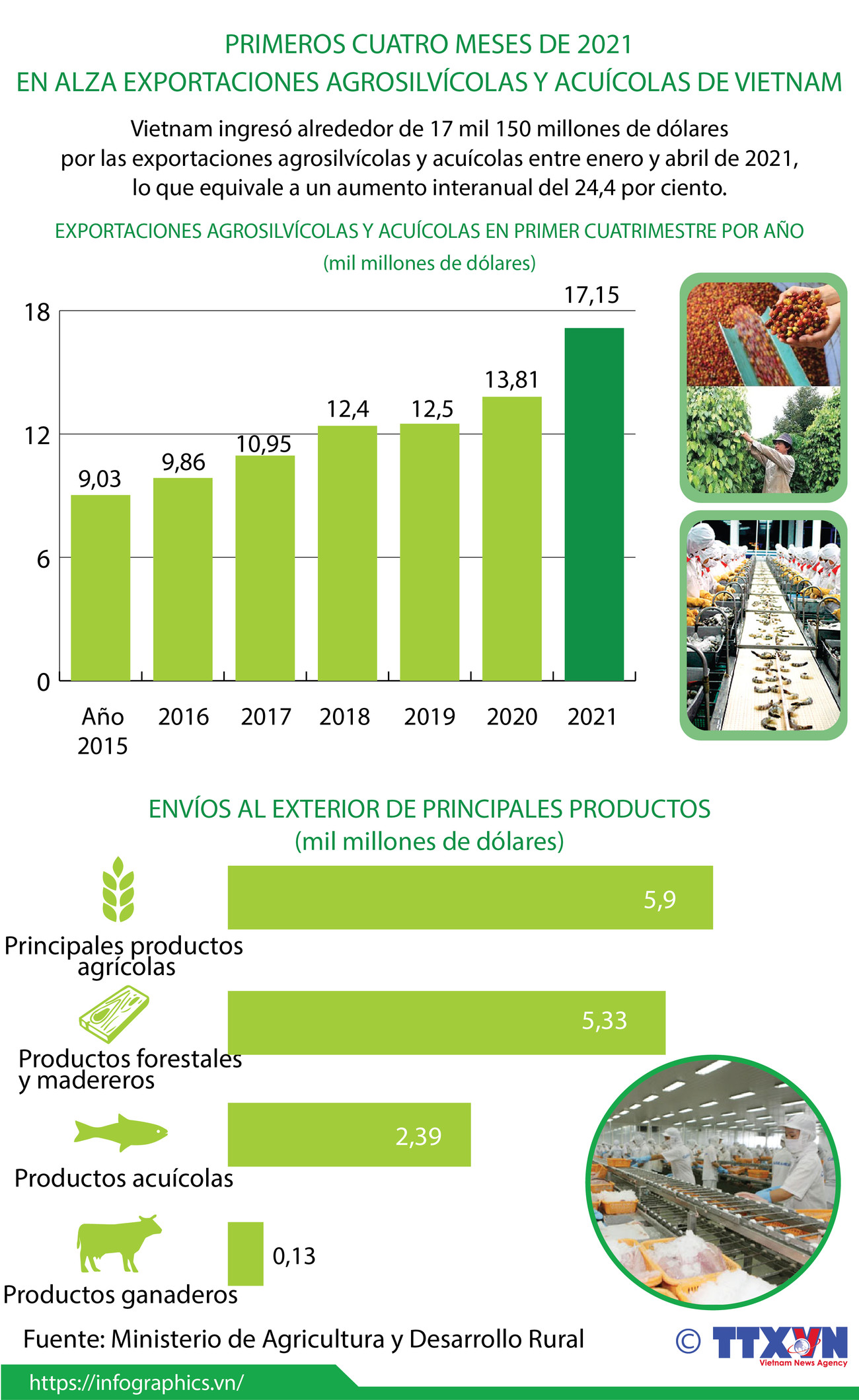 En alza exportaciones agrosilvícolas y acuícolas de Vietnam ảnh 1 En alza exportaciones agrosilvícolas y acuícolas de Vietnam ảnh 1