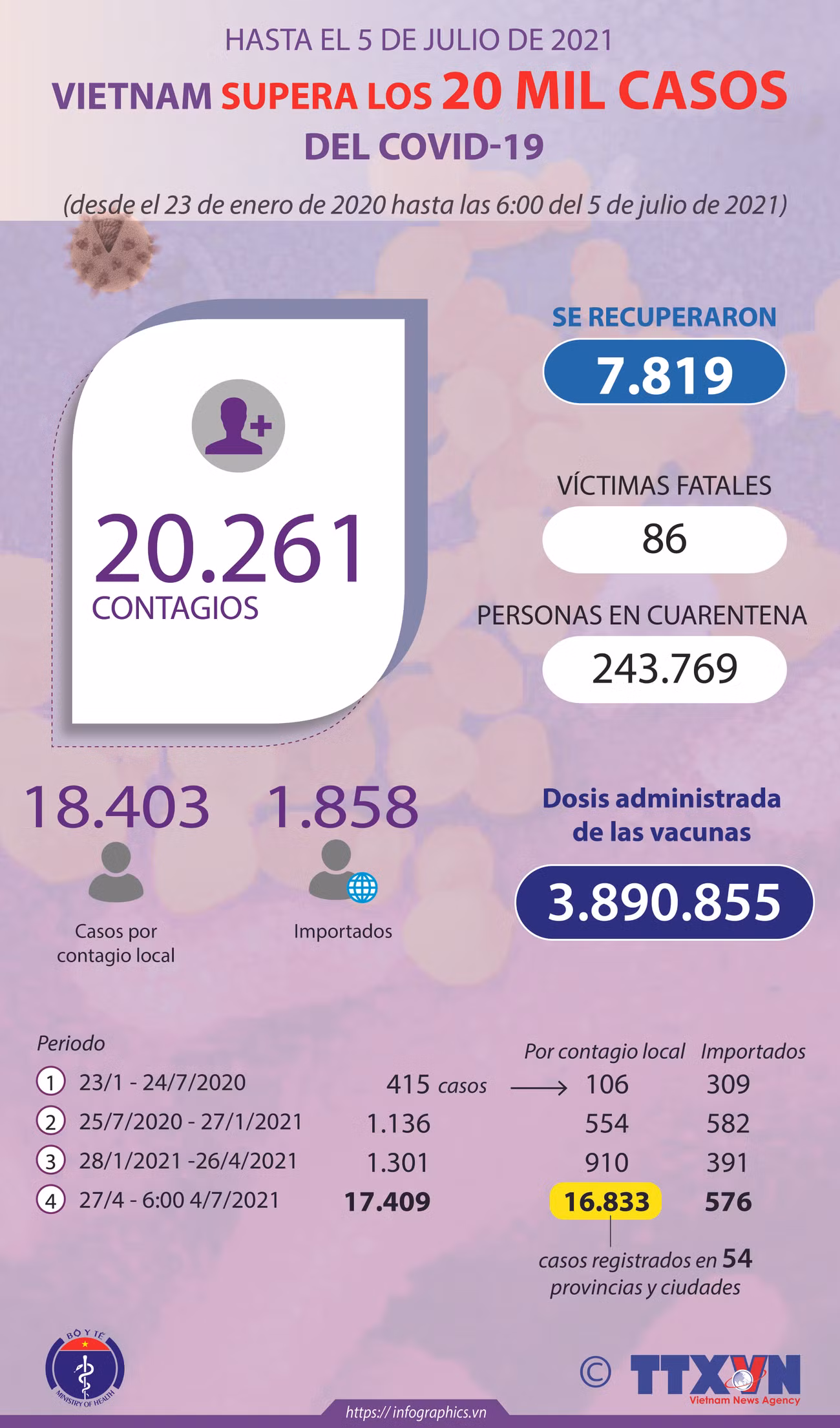 Vietnam supera los 20 mil casos del COVID-19 ảnh 1