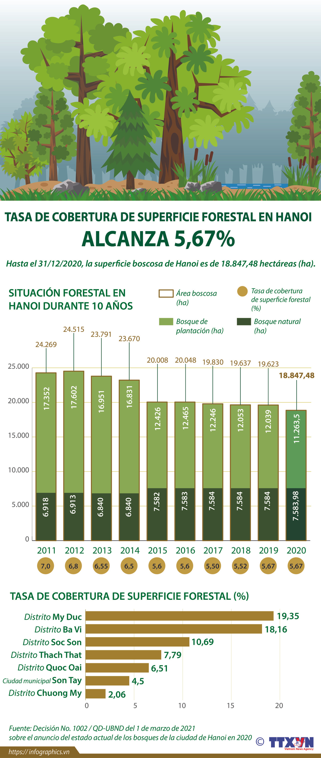 Tasa de cobertura de superficie forestal de Hanoi alcanza 5,67 por ciento ảnh 1 Tasa de cobertura de superficie forestal de Hanoi alcanza 5,67 por ciento ảnh 1