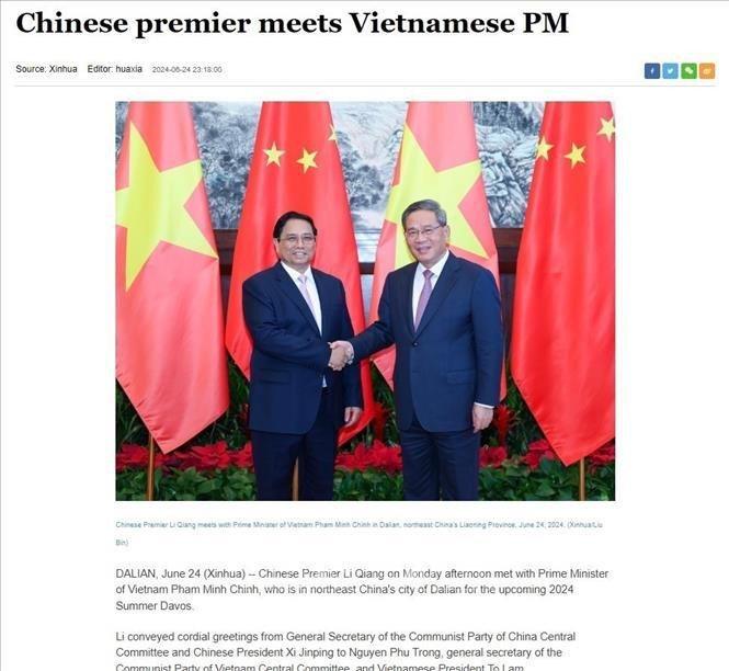 Un artículo de Xinhua sobre el premier vietnamita Pham Minh Chinh y su homólogo chino Li Qiang. 