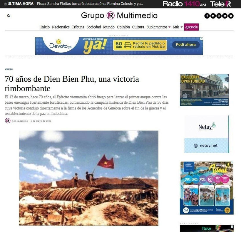 El artículo publicado por Grupo R Multimedio de Uruguay. (Fuente: VNA)