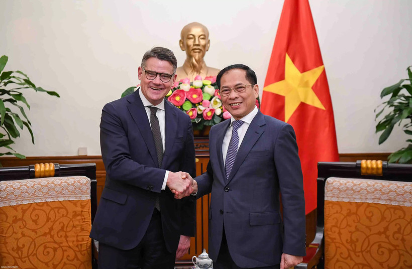 El viceprimer ministro y canciller de Vietnam, Bui Thanh Son y Boris Rhein, ministro-presidente del estado alemán de Hesse (Fuente: baoquocte.vn) 