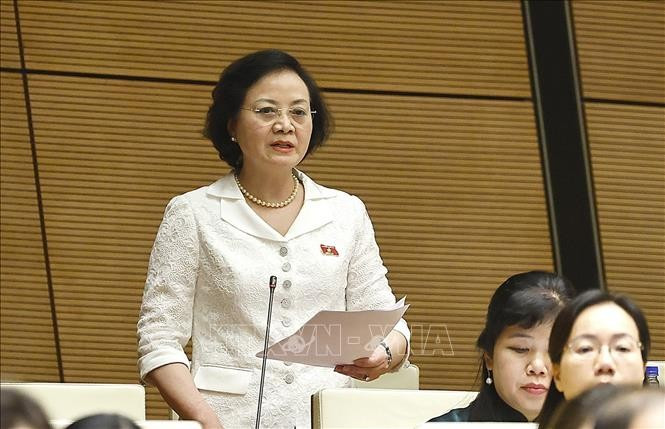 La viceprimera ministra de Vietnam, Pham Thi Thanh Tra, habla en la sesión. (Foto: VNA)