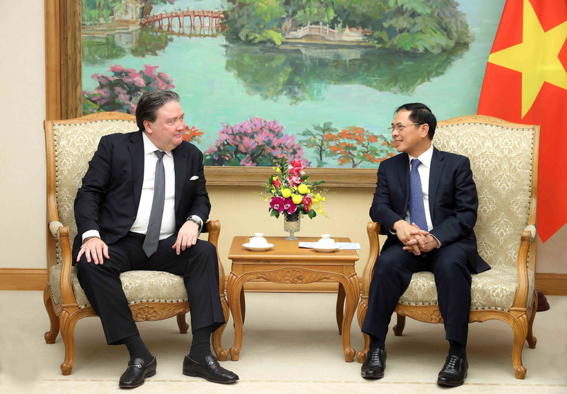 El viceprimer ministro de Vietnam Bui Thanh Son y el embajador de Estados Unidos en Hanoi, Marc E. Knapper. (Foto: VNA)