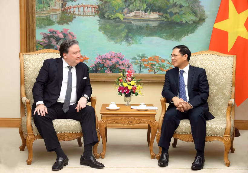 El viceprimer ministro de Vietnam Bui Thanh Son y el embajador de Estados Unidos en Hanoi, Marc E. Knapper. (Foto: VNA)